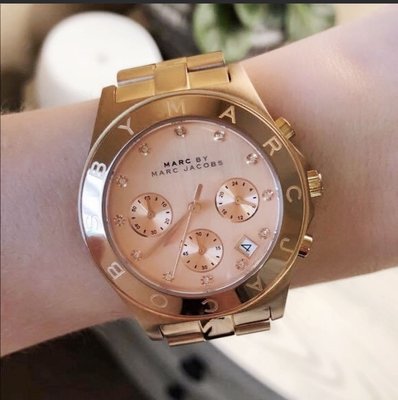 MARC BY MARC JACOBS玫瑰金色不鏽鋼錶帶 三眼計時女士手錶 MBM3102腕錶