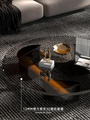 意式極簡圓形鋼化玻璃茶幾代簡約創意別墅客廳家用不銹鋼茶桌