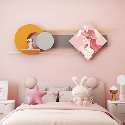 創意卡通兒童房間掛畫女孩粉色公主房裝飾畫臥室床頭背景墻面壁畫~特價