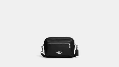 我愛我家精品鋪 低價起標 COACH CJ509 黑色 素面皮革 新款相機包 郵差包 斜背包 背帶可拆卸可調節