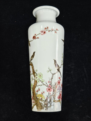 【二手】567粉彩梅雀瓶 古董 瓷器 舊貨 【華品天下】-2410