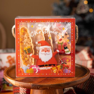 圣誕節糯米船包裝盒透明圣誕老人平安夜手提盒子烘焙甜品打包專用~特價