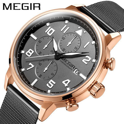 手錶男 新款現貨美格爾megir手錶 男士多功能計時防水鋼帶運動石英錶2157