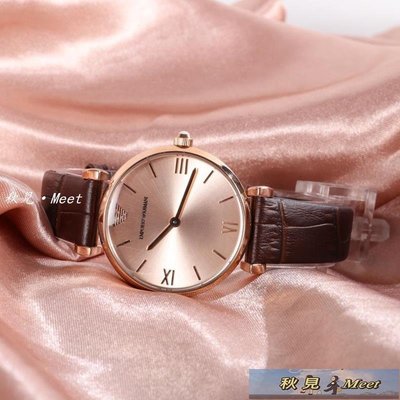 商務手錶 Armani阿瑪尼手表皮質表帶時尚休閑女表簡約商務石英女腕表AR1911機械表 -促銷
