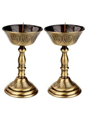 合金燭臺擺件中式復古金色一對蓮花蠟燭燈家用佛堂供奉用品