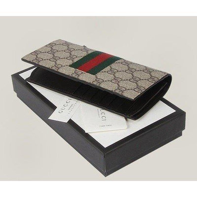 叮噹精品 GUCCI GG Supreme 綠紅綠 12卡 照片 對折 長夾 408836 全新 有現貨