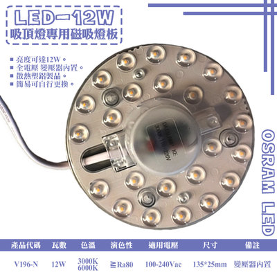 ❖基礎照明❖【V196-12】LED-12W吸頂燈專用磁吸式燈板 OSRAM LED 全電壓