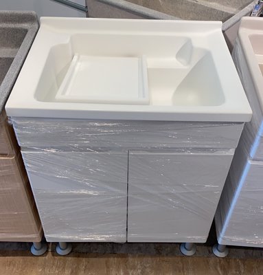 70X54霧白色人造石洗衣槽+白木紋防水櫃(德浦家具)
