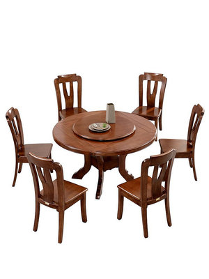 廠家出貨新中式全實木餐桌伸縮四方桌變大圓桌1.5米家用多功能12人吃飯桌