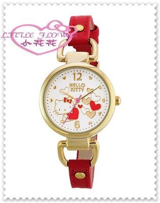 小花花日本精品♥ Hello Kitty  皮質手表手錶 淑女錶 生日禮物  紅色側坐滿滿愛心99917203