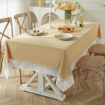桌布 桌旗 美式棉麻布藝純色輕奢蕾絲花邊桌布茶幾臺布網紅餐桌布現貨批發