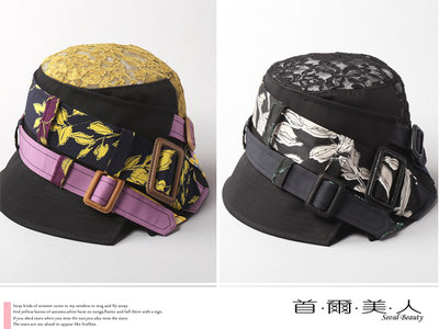 首爾美人✅日本單ca4la蕾絲拼布遮陽帽漁夫帽❤姜黃色/黑色