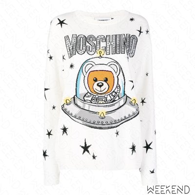 【WEEKEND】 MOSCHINO UFO Spaceship 小熊 針織 長袖 上衣 白色 18秋冬