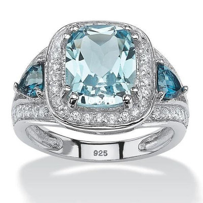 【個性戒指】飾品幾何方形藍色鋯石戒指復古紋理時尚嘻哈男指環戒指女生指環戒子手飾-OOTD