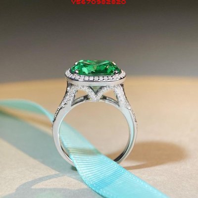 原創設計S925純銀戒指女帕拉伊巴綠高碳鉆10克拉歐美鋯石戒指
