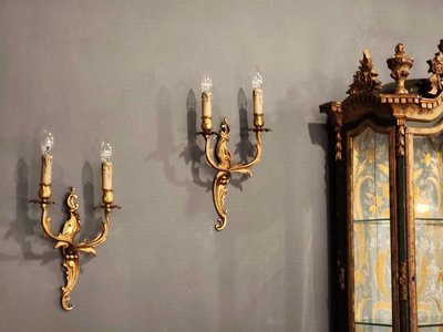 法國 洛可可 純銅 路易十五 古典  壁燈 (左右一對) 歐洲古董老件 la0394【卡卡頌 歐洲古董】✬