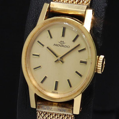 【一元起標】【精品廉售/手錶】瑞士名錶Movado Swiss手動上鍊機械女腕錶/網狀黃金色錶帶漂亮*高端靓款*防水*美品