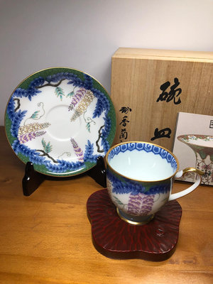 日本香蘭社 瓷蕓工坊染錦綠彩藤紋咖啡杯碟 香蘭社瓷藝工房出品