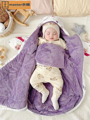 嬰兒睡袋秋冬季加厚珊瑚豆豆絨新生包被兩用防驚跳寶寶防踢被神器~master衣櫃