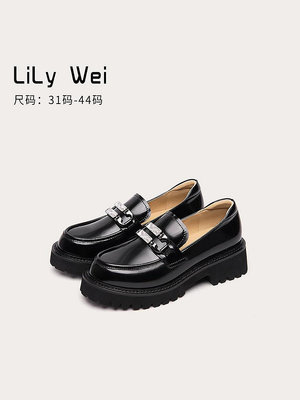 Lily Wei2024秋款復古小皮鞋厚底增高一腳蹬英倫樂福鞋小碼313233-麵包の店
