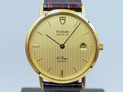 【發條盒子R1501】TUDOR 帝舵 15011 金面石英 鍍金皮帶 日期顯示 經典錶款