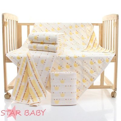 STAR BABY-柔軟六層紗布嬰兒浴巾 純棉 新生兒包巾 兒童毛巾被 嬰兒抱被 空調毯 涼被#黃色皇冠