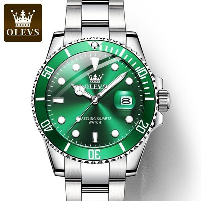 OLEVS（100% authentic ）夜光防水綠水鬼手錶男士石英錶男表潮流5885 (送精美表盒）