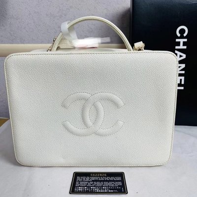 Chanel vintage 白色荔枝皮大logo手提包盒子包化妝包