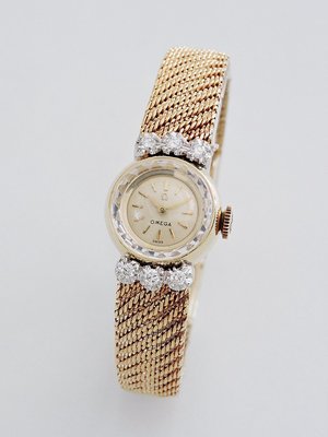正14K金 OMEGA 歐米茄 原鑲鑽手動上鍊機械古董錶 女錶 手鍊錶