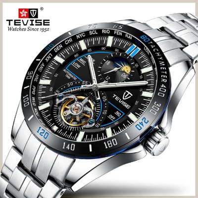 【潮裡潮氣】瑞士TEVISE特威斯新款特威斯全自動男士六針機械表爆款時尚大錶盤男手錶T855