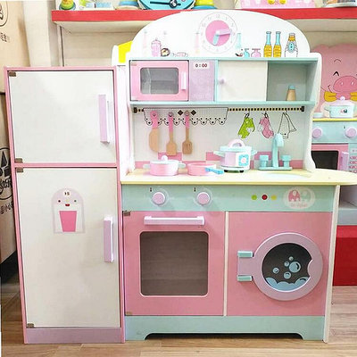 【現貨】木製仿真過家家冰箱廚房大型兒童木質男女孩切切玩具