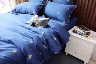 60支長絨棉刺繡天空藍星星床罩床單