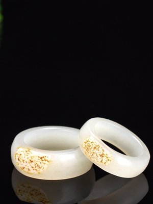 天然翡翠品新疆和闐玉戒指羊脂白玉籽料戒指男女情侶一對金鑲玉指環玉石扳指~特價