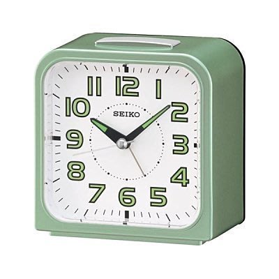 日本精工方型夜光靜音貪睡鬧鐘 型號：QHK025M綠色