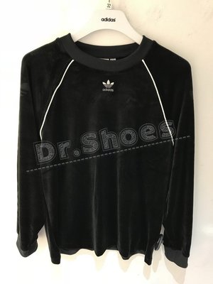 【Dr.Shoes 】Adidas Sweater 女裝 黑 絨布 天鵝絨 休閒運動 大學T 長袖T恤 DH4660