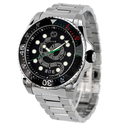 GUCCI YA136218 古馳 手錶 45mm 黑色面盤 不鏽鋼錶帶 男錶