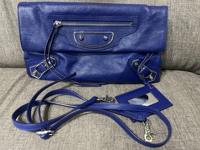 巴黎世家 Balenciaga 藍色翻蓋三用包／手提／肩背／斜背包
