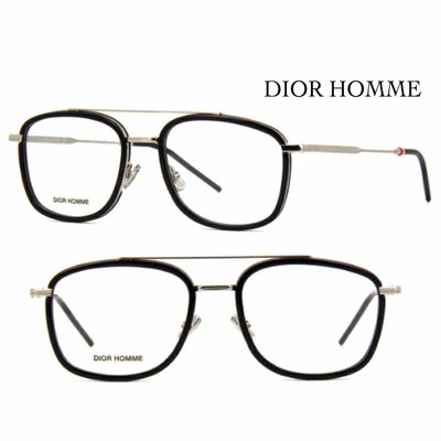 Dior Homme ► ( 黑色框×金屬銀色 ) Double Bridge 雙線框 方框框型 眼鏡 光學鏡框 中性款｜100%全新正品｜特價