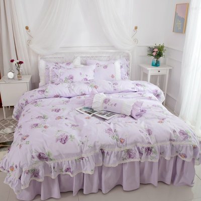 標準雙人床罩 公主風床罩 花棲 紫色 蕾絲床罩 結婚床罩 床裙組 荷葉邊床罩 佛你企業