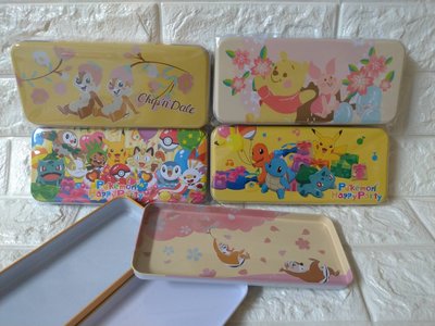 精靈寶可夢/迪士尼(櫻花系)奇奇蒂蒂/小熊維尼 雙層鐵筆盒鉛筆盒