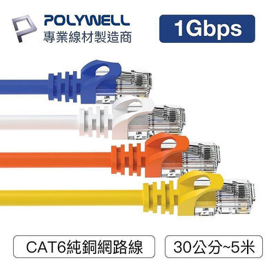 台灣現貨POLYWELL CAT6 高速網路線 30公分~5米 CAT.6 網路線 RJ45 福祿克認證【ZU0301】