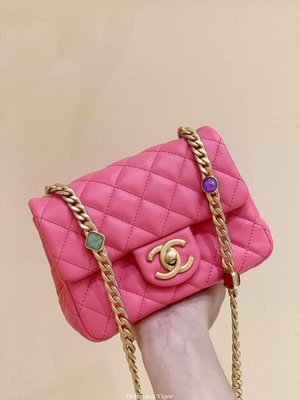 二手Chanel CF17 Classic flap bag CF寶石包 AS1786桃粉色