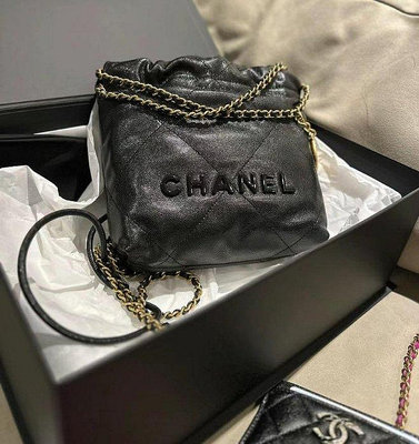 CHANEL 2024 新款 AS3980 22 mini hobo 荔枝黑 黑logo 現貨