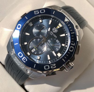 Tag Heuer Aquaracer 藍色面錶盤 黑色橡膠錶帶 石英 三眼計時 男士手錶 CAY111B.FT6041 豪雅 競潜 300M