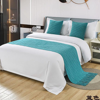 現代簡約輕奢民宿賓館酒店床旗床尾巾抱枕純色床上用品床尾毯床蓋