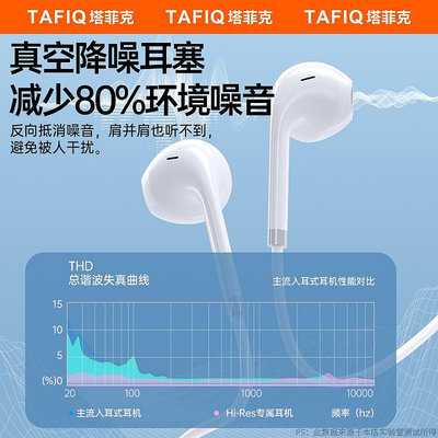 有線耳機塔菲克耳機有線入耳式6適用iPhone蘋果vivo華為oppo小米typec手機