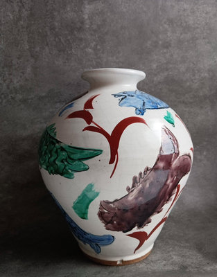 日本 中村錦平 色繪魚紋 花瓶