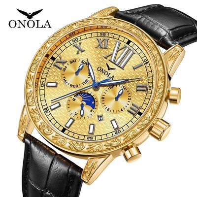 熱銷 手錶腕錶時尚直播新款大金錶ONOLA/奧駱納多功能全自動機械真皮手錶男士