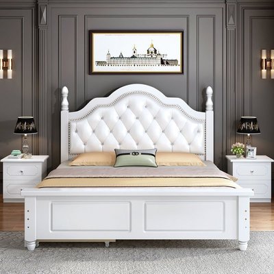 現貨 實木床現代簡約1.5米家用歐式雙人床1.8米主臥大床1m經濟型單床架正品促銷