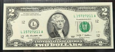 【世界收藏】美金2元 幸運鈔 美鈔二元 無折 全新（鈔票號碼隨機出貨）
